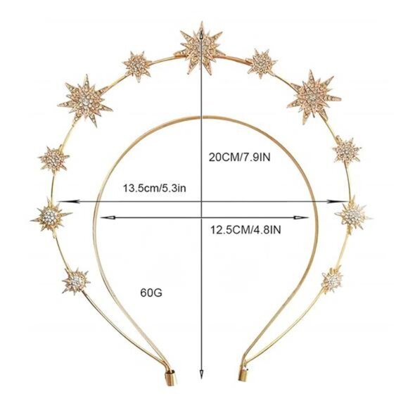 Celestial Halo Crown | Moon & Stars Headband | Gold Star Tiara - Picture 3 of 5